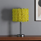 18" Silver Bedside Table Lamp With Yellow Flowers Drum Shade
