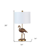 26" Gold Flamingo Table Lamp With White Drum Shade