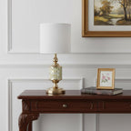 23" Gold Bedside Table Lamp With White Drum Shade