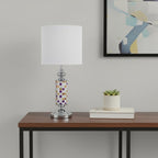 24" Silver Bedside Table Lamp With White Drum Shade