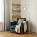 64" Gold And White Arched Floor Lamp With Gold Metal Cage Shade