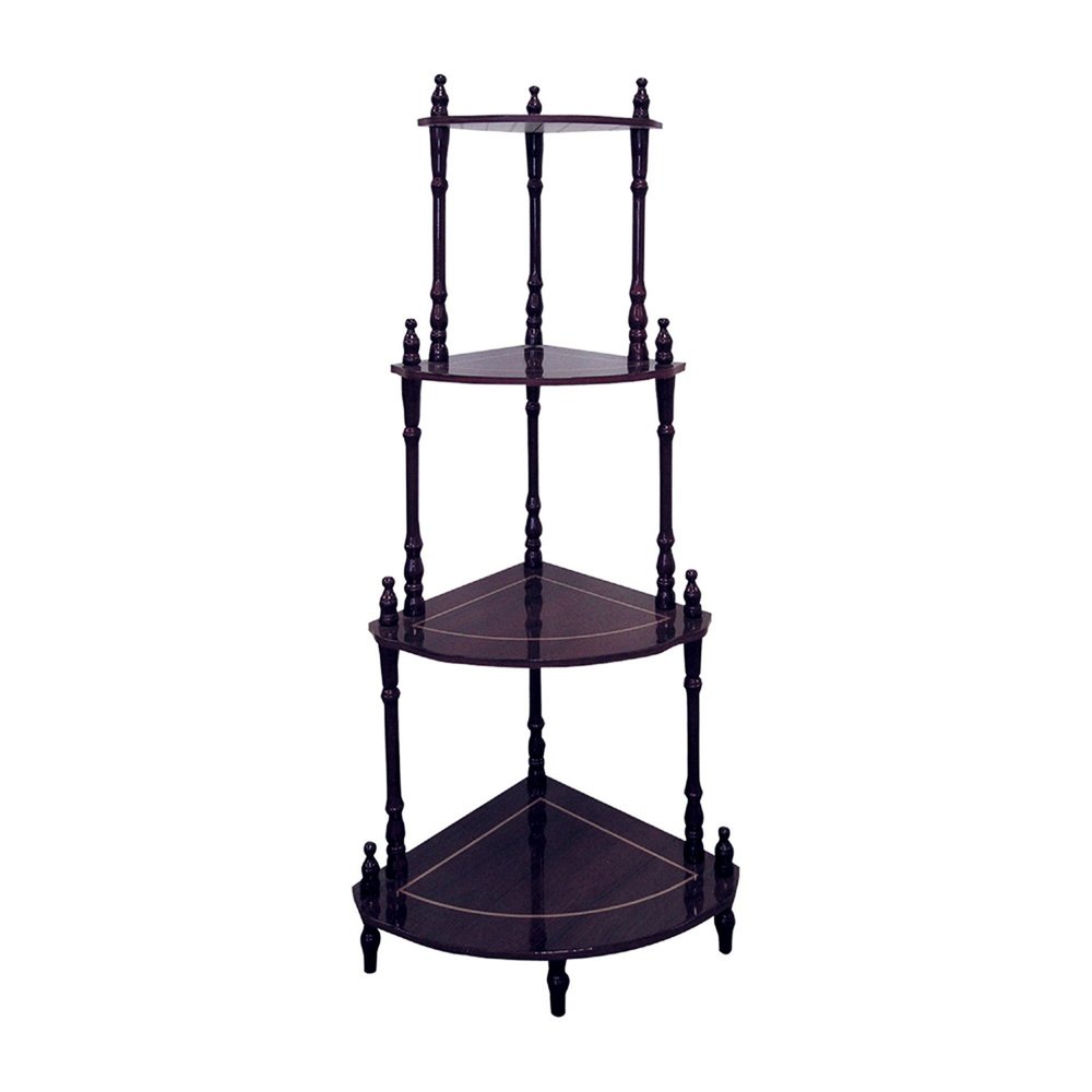 39" Brown Wood Four Tier Corner Bookcase