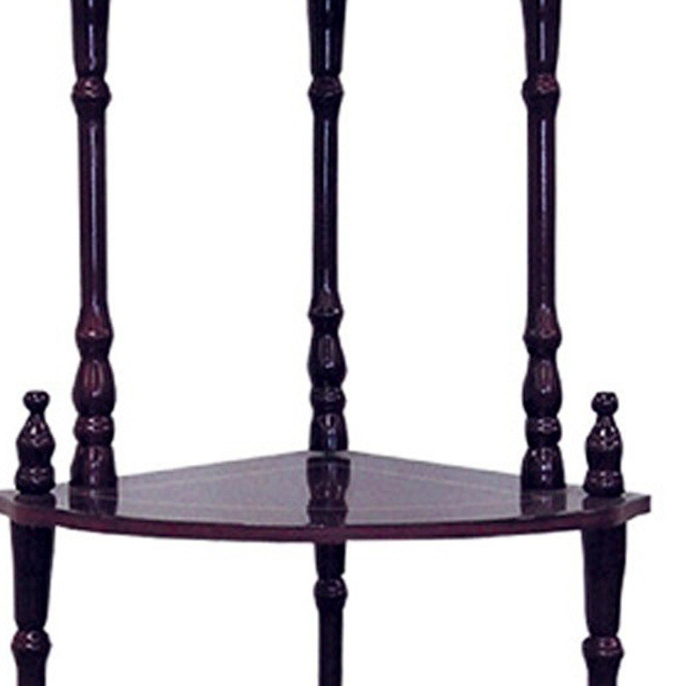 39" Brown Wood Four Tier Corner Bookcase