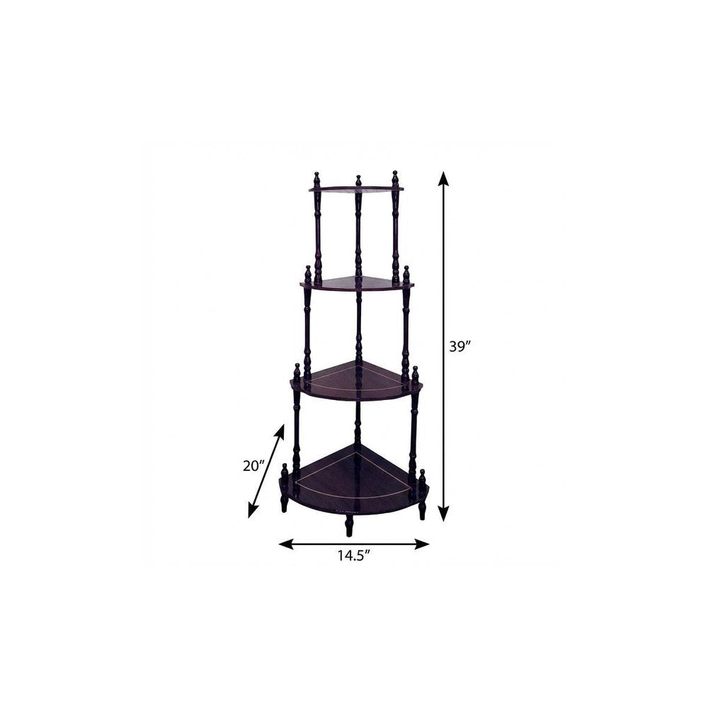 39" Brown Wood Four Tier Corner Bookcase