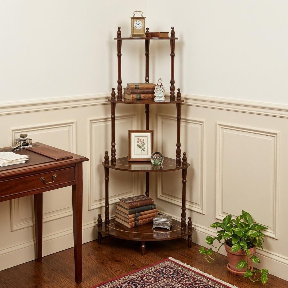 39" Brown Wood Four Tier Corner Bookcase