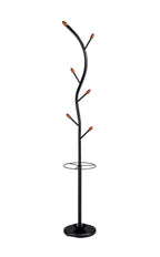 76-Inch-Long Billie Black Tree Coat Rack Walnut Hooks w Umbrella Stand