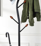76-Inch-Long Billie Black Tree Coat Rack Walnut Hooks w Umbrella Stand