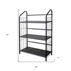 37" Black Metal Three Tier Bookcase