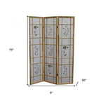 70" Brown And White Heavy Duty Rice Paper Folding Three Panel Screen Room Divider