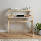 37" Natural Solid Wood Writing Desk With Shelf