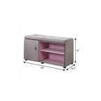 Light Gray and Pink Tufted Shoe Storage Bench