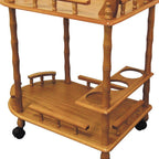 24" Oak Wood Rolling Bar Cart With Wine Storage
