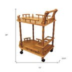 24" Oak Wood Rolling Bar Cart With Wine Storage