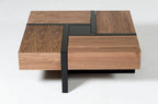 39" Brown and Black Wood Square Solid Coffee Table With Four Drawers