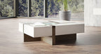 39" Brown and White Wood Square Solid Coffee Table With Four Drawers