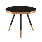 20" Black and Gold Faux Marble And Metal Round Coffee Table