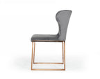 Gray and Gold Upholstered Fabric Wing Back Dining Side Chair