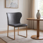 Gray and Gold Upholstered Fabric Wing Back Dining Side Chair