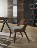 Set of Two Gray and Brown Upholstered Fabric Curved Back Dining Side Chairs