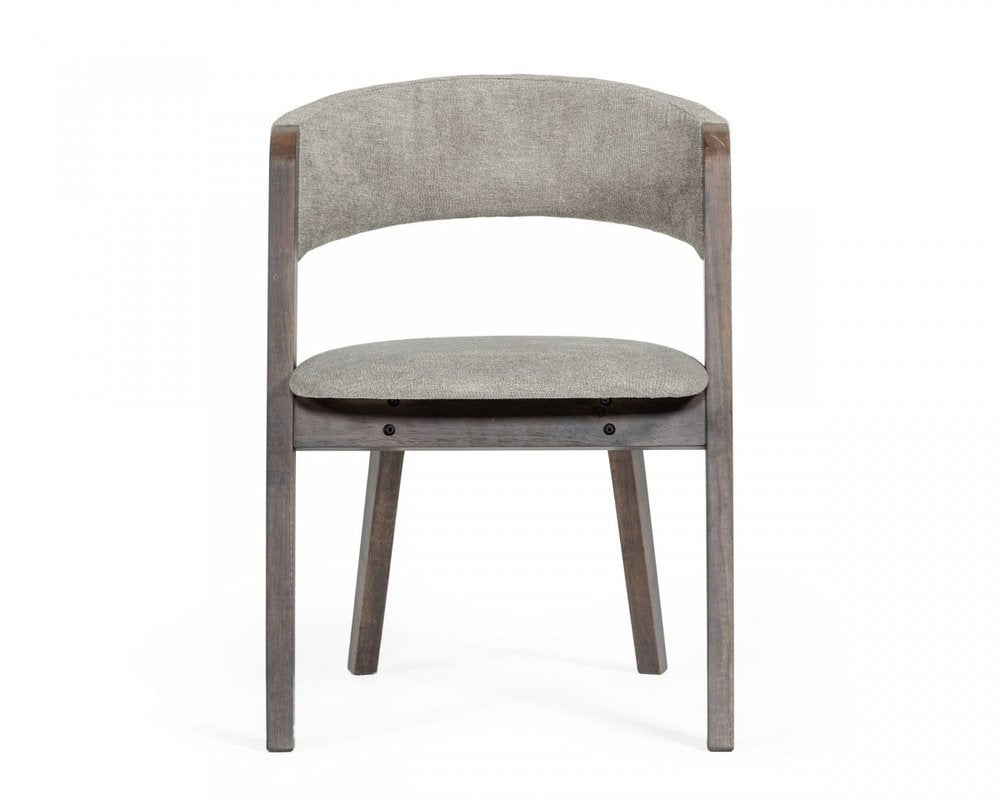 Set of Two Gray and Brown Upholstered Fabric Dining Arm Chairs