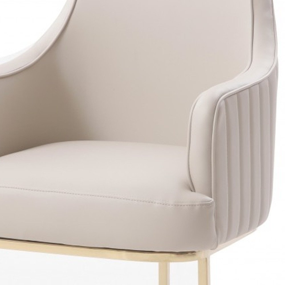 Gray and Gold Upholstered Fabric Dining Arm Chair