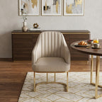 Gray and Gold Upholstered Fabric Dining Arm Chair