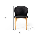 Set of Two Black and Champagne Upholstered Velvet Wing Back Dining Side Chairs