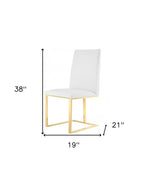 White and Gold Upholstered Faux Leather Dining Side Chair