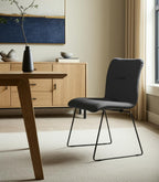Set of Two Gray and Black Upholstered Fabric Dining Side Chairs