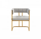 Gray and Gold Upholstered Fabric Dining Arm Chair