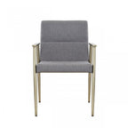 Gray and Antiqued Brass Upholstered Fabric Dining Arm Chair