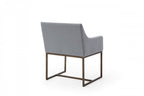 Gray and Antiqued Brass Upholstered Fabric Dining Arm Chair