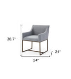 Gray and Antiqued Brass Upholstered Fabric Dining Arm Chair