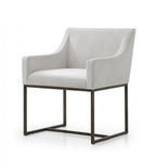 Beige and Antiqued Brass Upholstered Fabric Dining Arm Chair