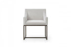 Beige and Antiqued Brass Upholstered Fabric Dining Arm Chair