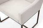 Beige and Antiqued Brass Upholstered Fabric Dining Arm Chair