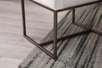 Beige and Antiqued Brass Upholstered Fabric Dining Arm Chair