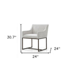 Beige and Antiqued Brass Upholstered Fabric Dining Arm Chair
