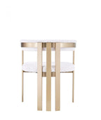 Beige and Gold Upholstered Velvet Slat Back Dining Arm Chair