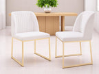 Set of Two White and Gold Upholstered Fabric Wing Back Dining Side Chairs