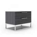 22" Gray Two Drawers Solid Wood Nightstand
