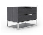 22" Gray Two Drawers Solid Wood Nightstand