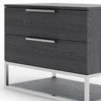 22" Gray Two Drawers Solid Wood Nightstand