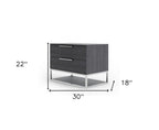 22" Gray Two Drawers Solid Wood Nightstand