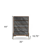 30" Walnut And Grey Manufactured Wood Five Drawer Chest