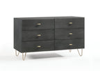 51" Gray Wood Six Drawer Double Dresser
