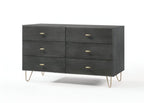 51" Gray Wood Six Drawer Double Dresser