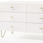 51" White Wood Six Drawer Double Dresser