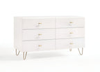 51" White Wood Six Drawer Double Dresser