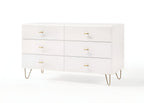 51" White Wood Six Drawer Double Dresser